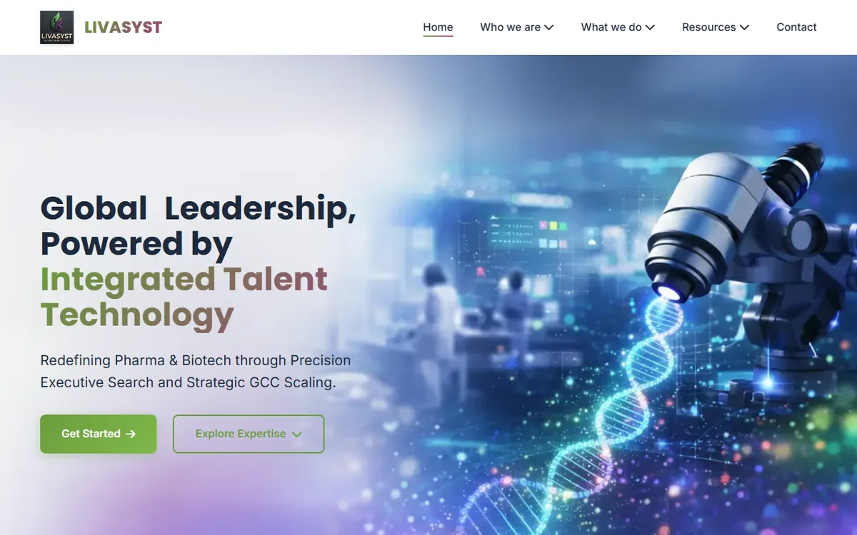 Preview of the Livasyst home page: Global Leadership, Powered by Integrated Talent Technology